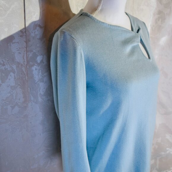 Philosophy Women's Blue Ribbed Knit Keyhole Blouse Size | L - Picture 2 of 5